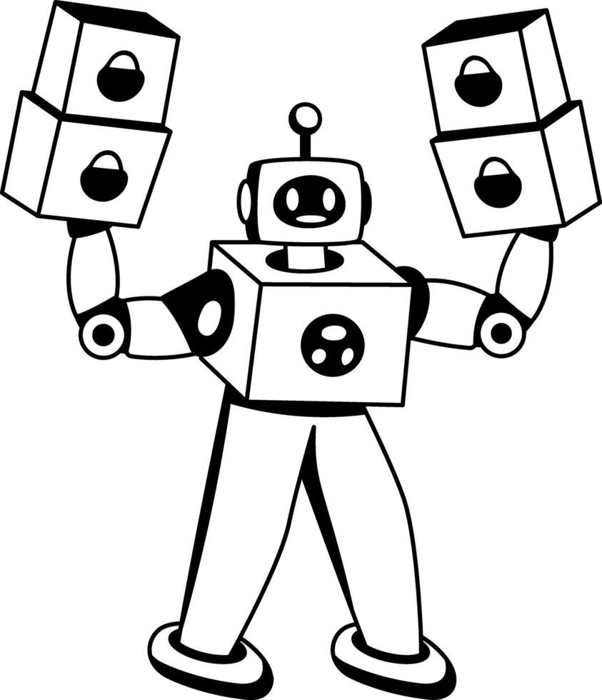 Robot delivery illustration in glyph style vector