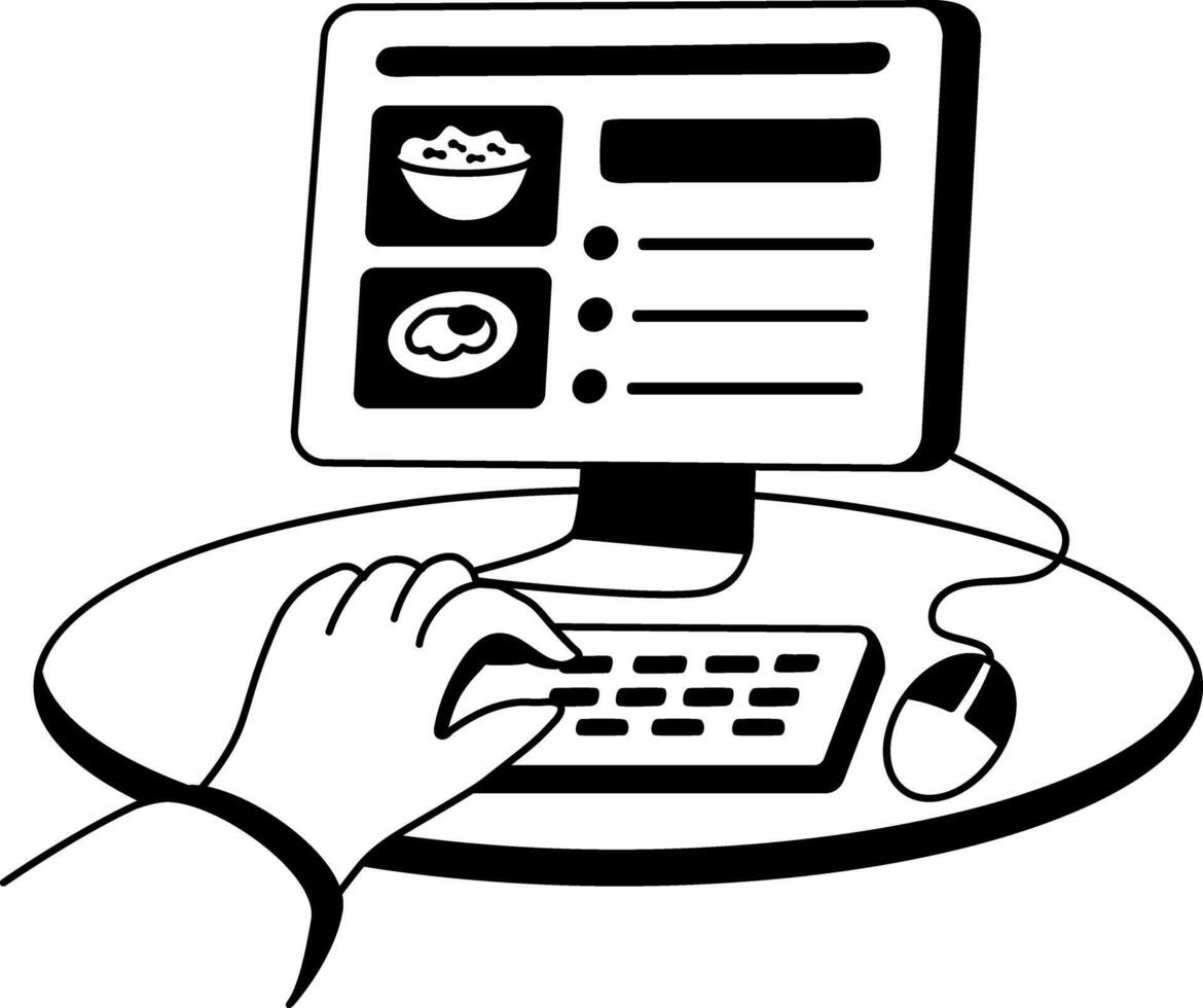 Online order food from website, illustration in glyph style vector