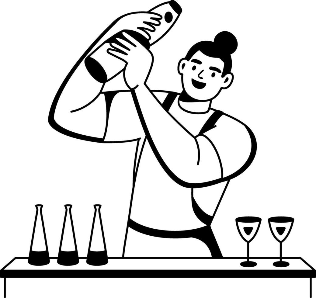 Professional bartender illustration in glyph style vector