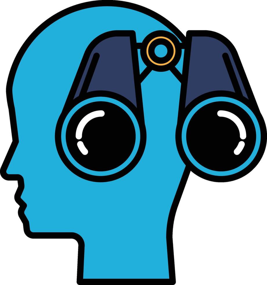 A blue head with two black eyes and a pair of binoculars vector