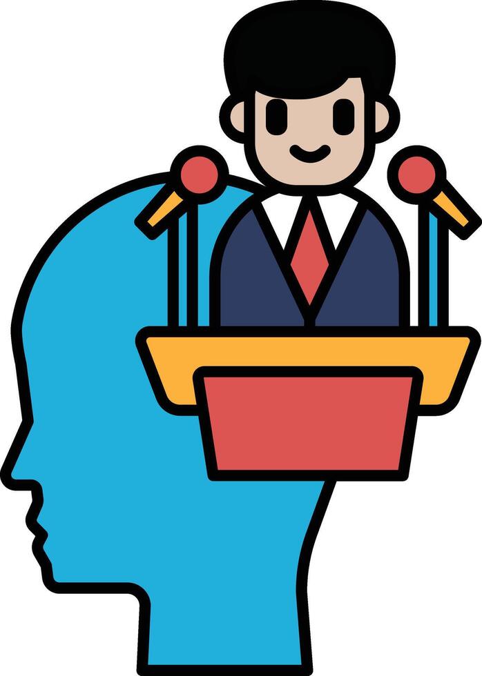 A cartoon of a man standing in front of a podium with a microphone vector