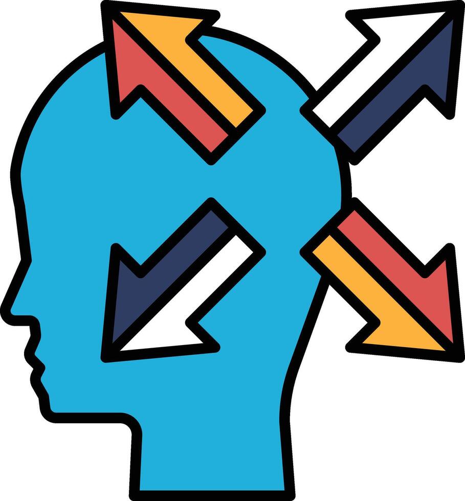 A blue head with four arrows pointing in different directions vector