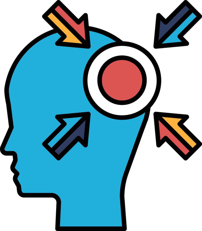 A blue head with a red circle in the middle and arrows pointing to it vector