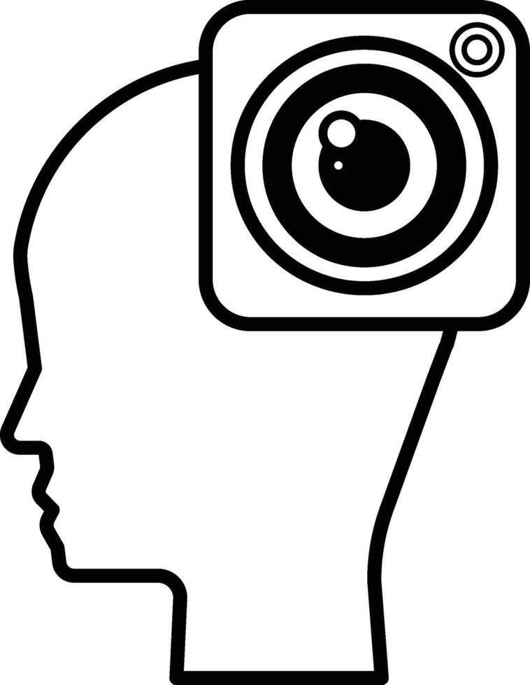 head with a camera lens on top of it vector