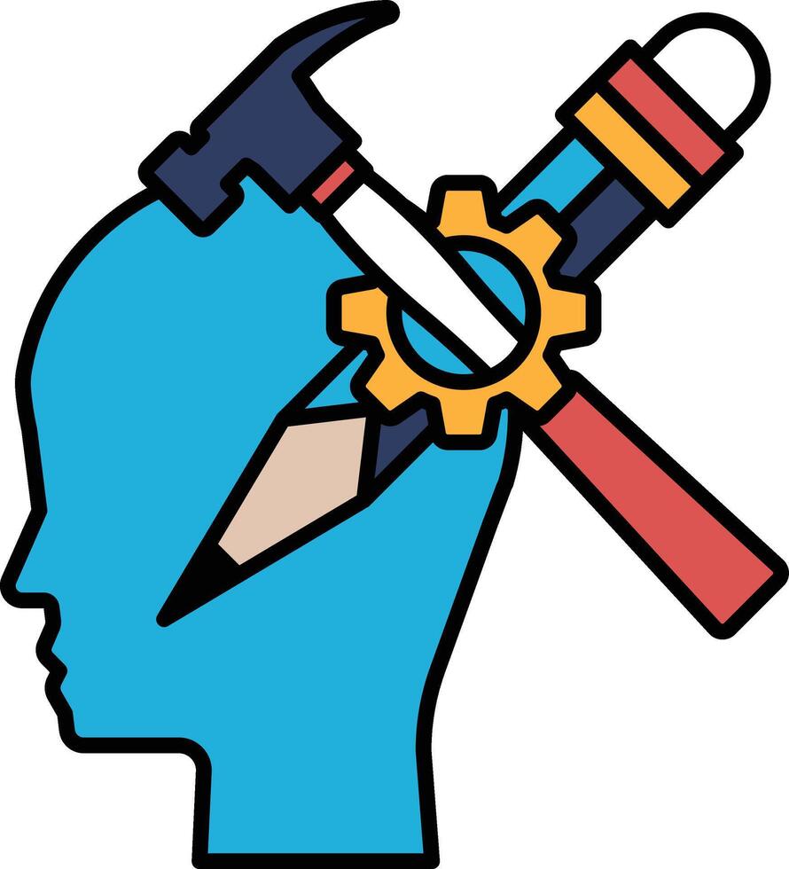 A blue head with a hammer and a pencil on it vector