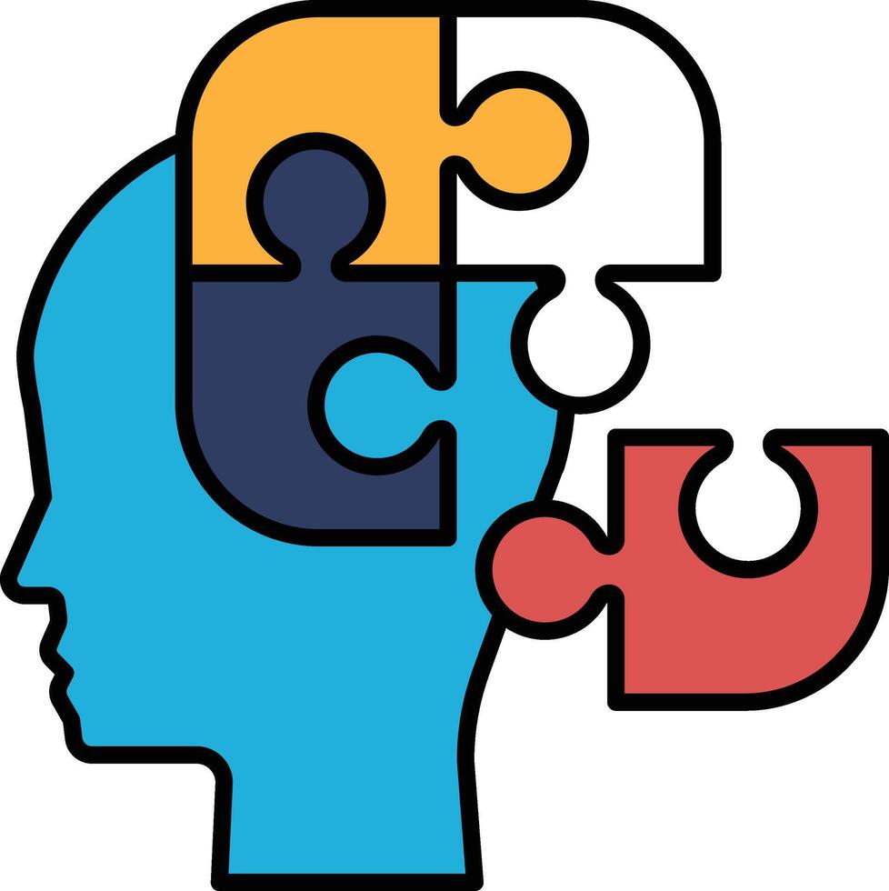 A puzzle piece head with a blue piece missing vector