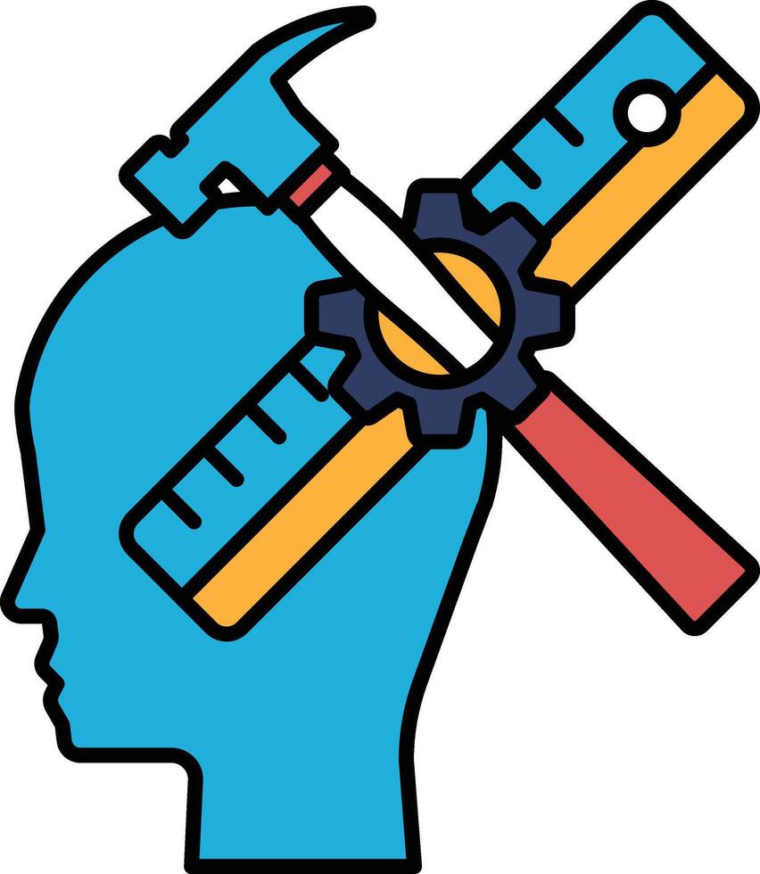 A blue head with a hammer and a ruler on it vector