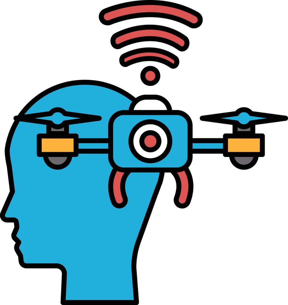 A blue head with a drone on top of it vector