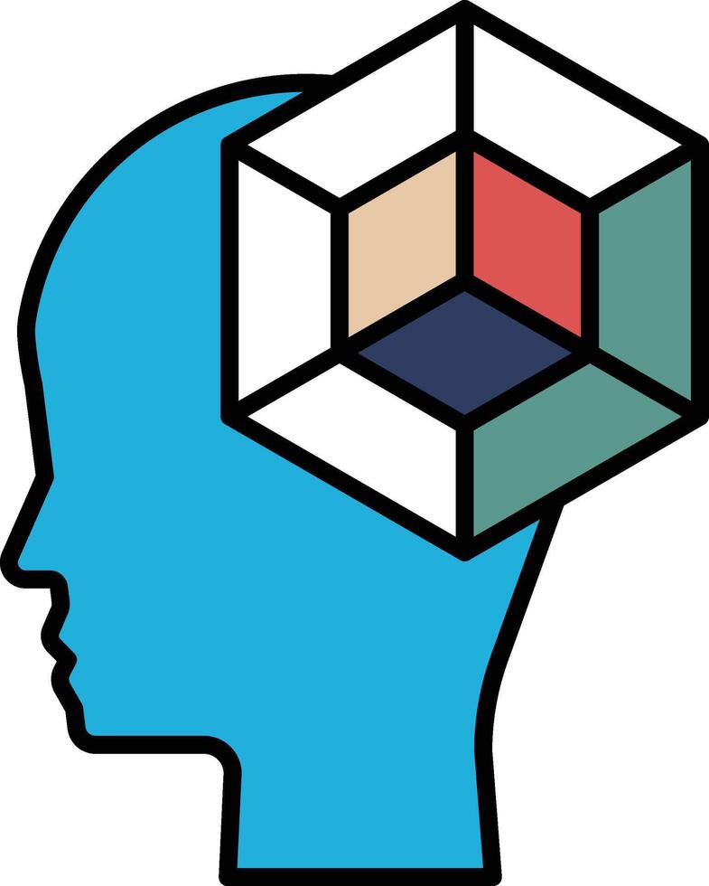 A blue head with a cube on top of it vector