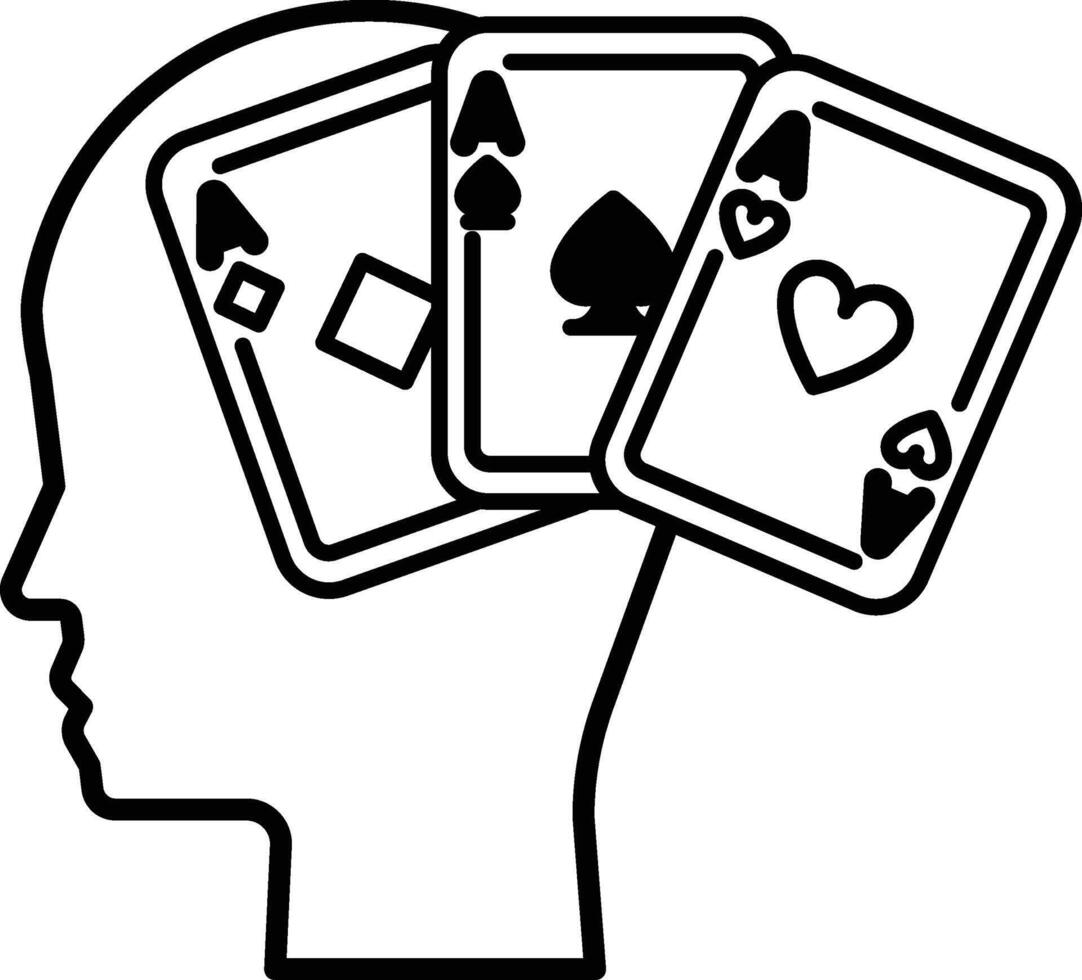 head with three playing cards on top of it vector