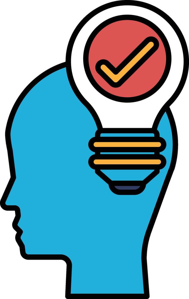 A head with a light bulb on it and a check mark vector