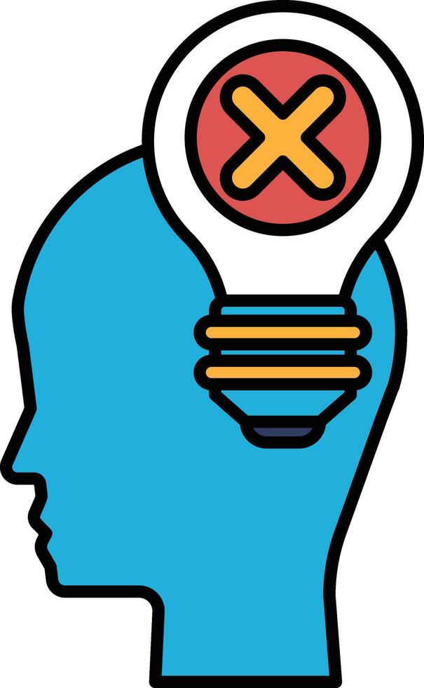 A head with a light bulb and an X over it vector