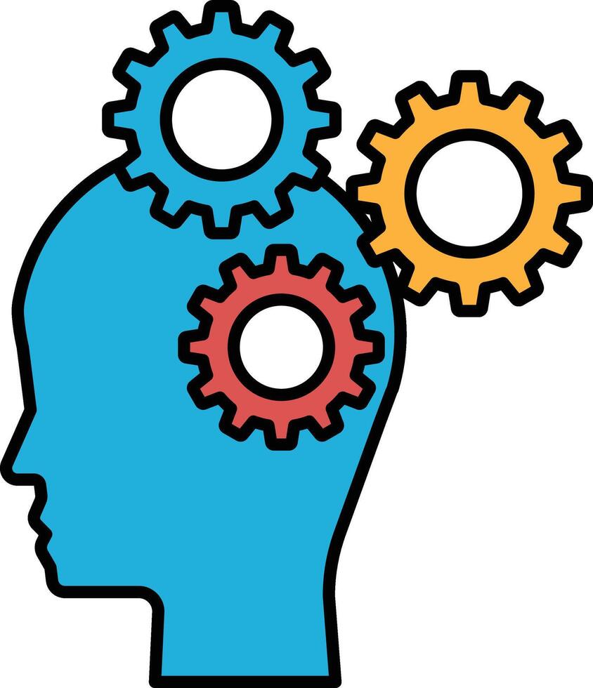 A blue head with three gears on it vector