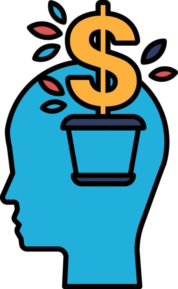 A dollar sign is planted in a pot on top of a blue head vector