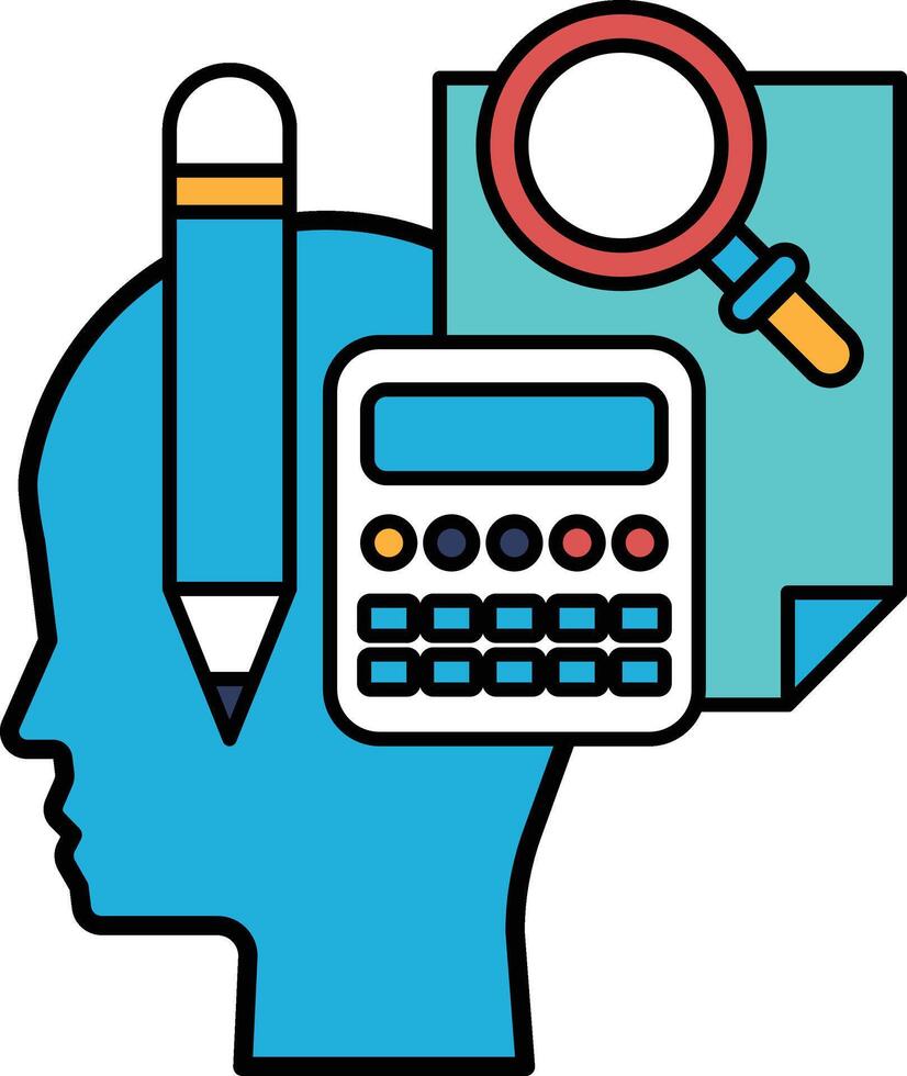 A blue head with a pencil and a calculator on it vector