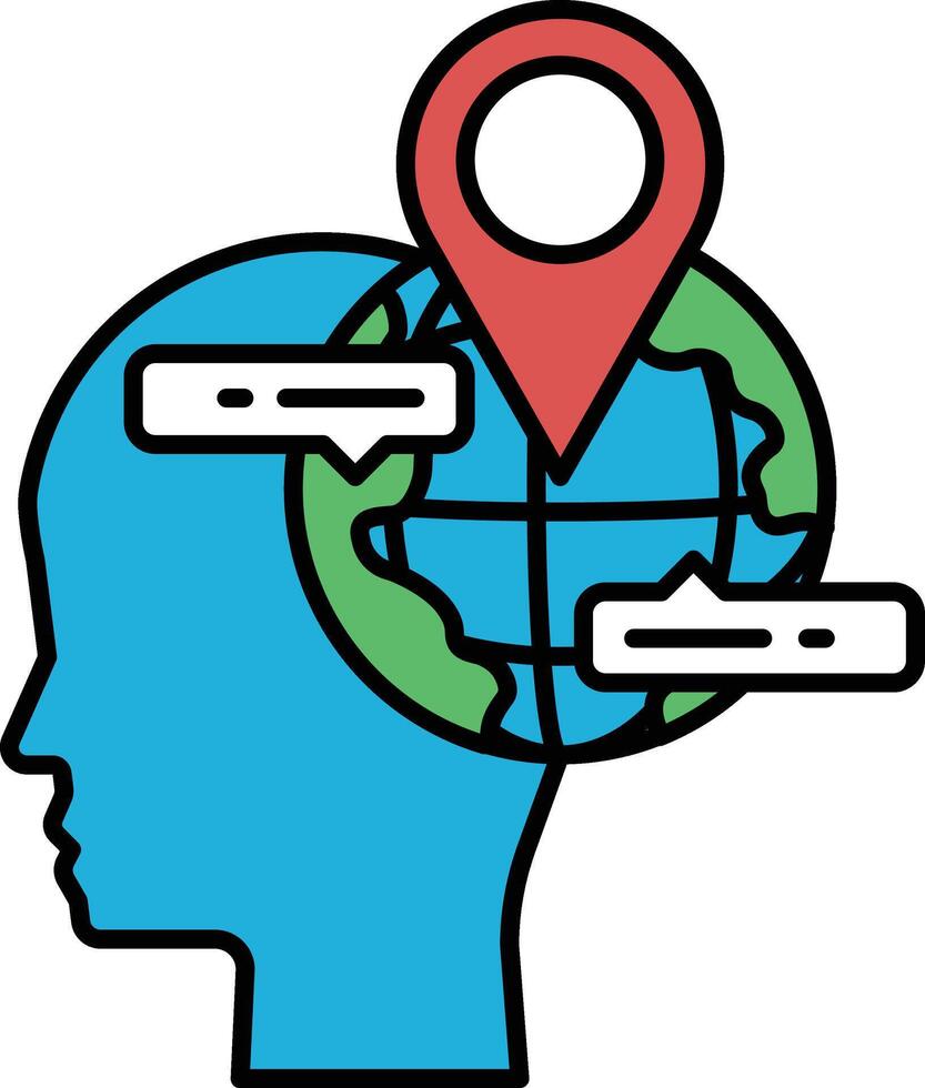 A blue head with a red dot on it and a globe in the middle vector