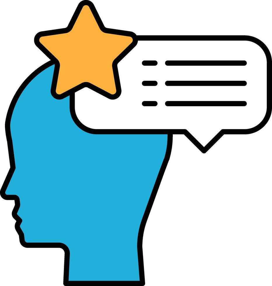 A blue head with a star on it and a speech bubble with a star inside vector
