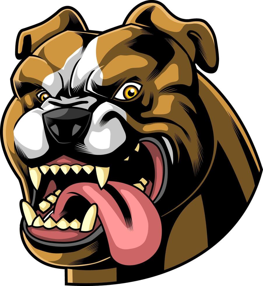 Aggressive Bulldog Head With Sharp Teeth And Long Tongue vector