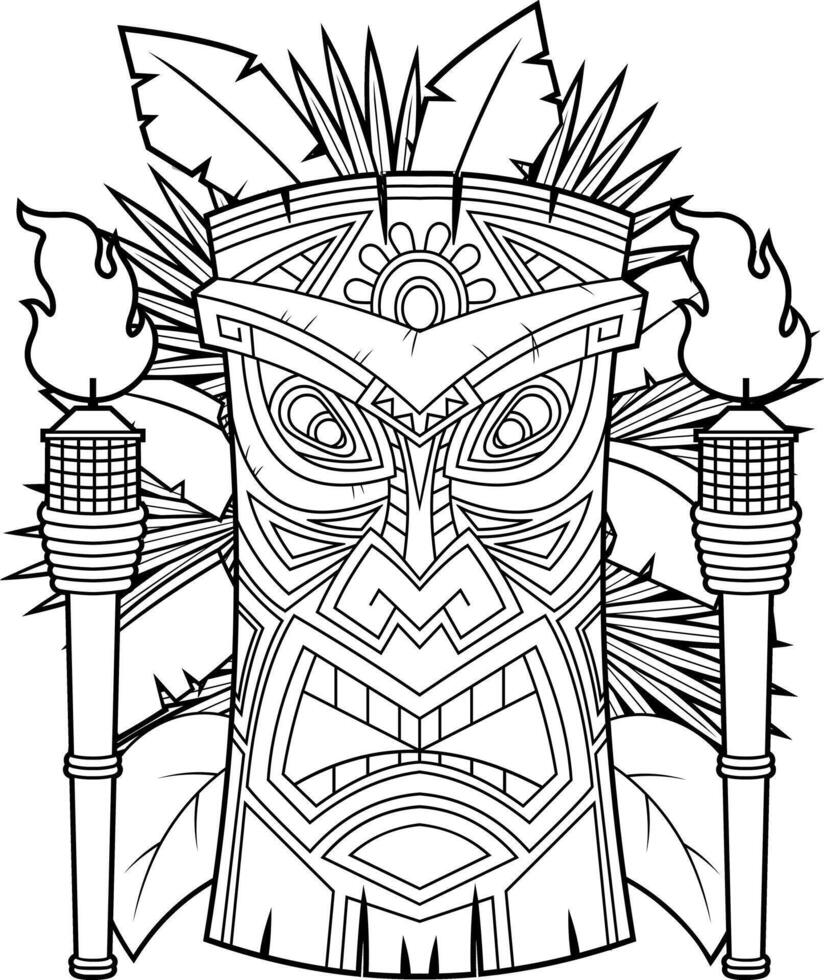 Black And White Polynesian Mask With Fierce Expression vector