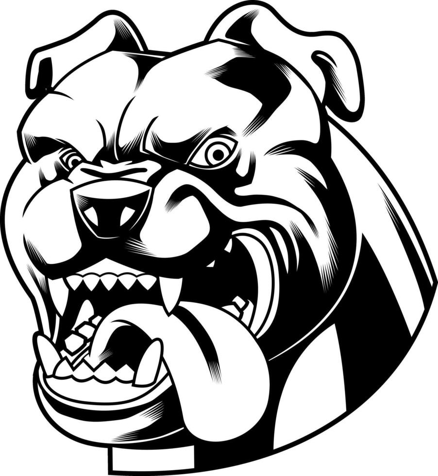 Black And White Bulldog Face Growling With Sharp Teeth vector