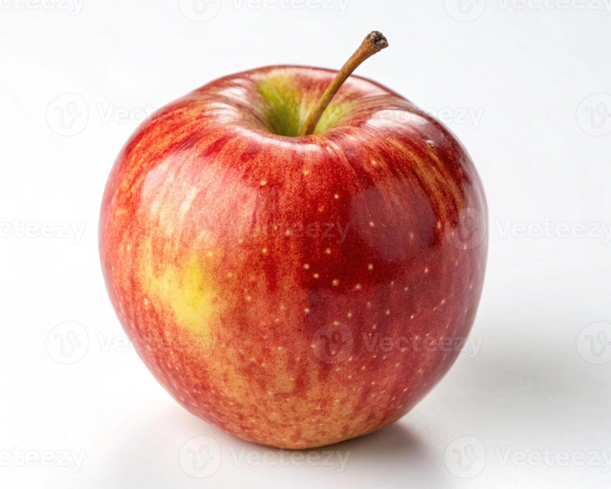 Single Red Apple with Natural Shine on White Background, Studio Lighting photo