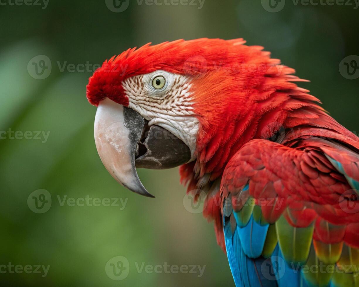 Colorful macaws and parrots in close-up with vibrant feathers in a tropical setting photo