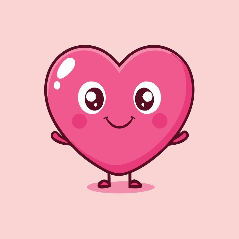 Adorable Pink Heart Character With Happy Smiling Face Expression On Pink Background vector