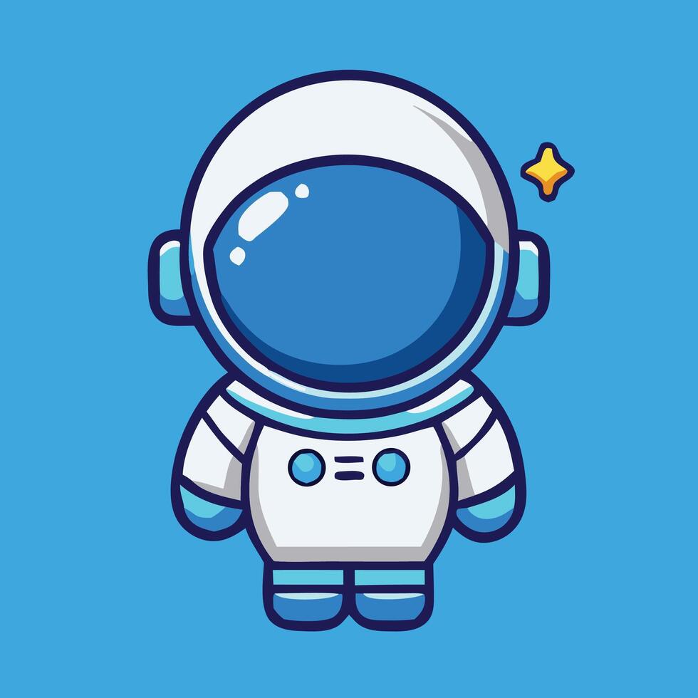 Cute Cartoon Astronaut With Star Illustration On A Blue Background vector