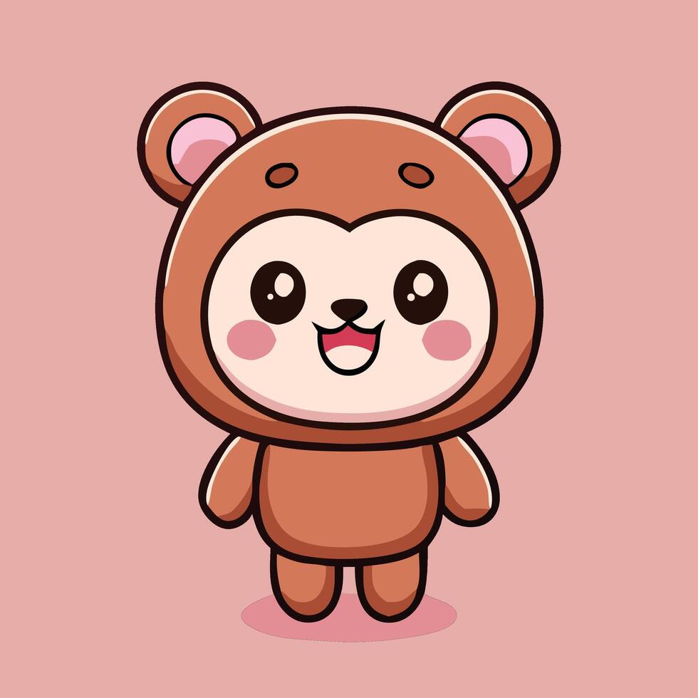 Cute Cartoon Bear Character With Smiling Face Illustration On Pink Background vector