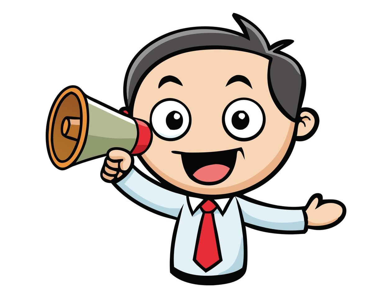 Cartoon Businessman Speaking Through Megaphone Promoting Sales Or Announcement Concept vector