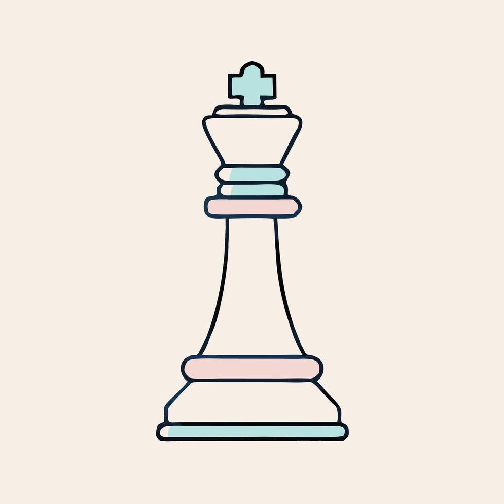 Minimalist Chess King Piece With Soft Pastel Colors And Outline Illustration vector