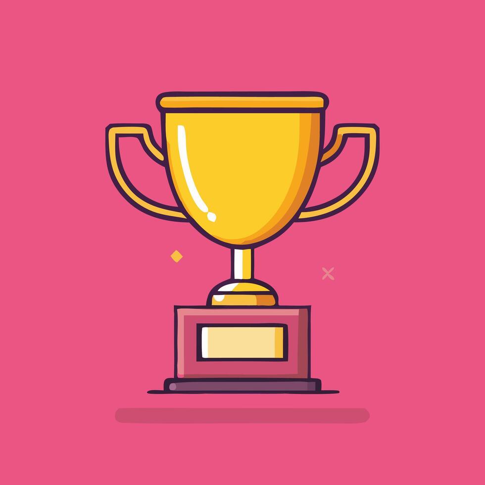 Cartoon Style Golden Trophy Illustration On Pink Background For Success Concept vector