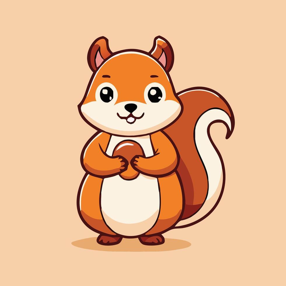 Adorable Squirrel Holding Nut Cartoon Character Illustration Design Template vector