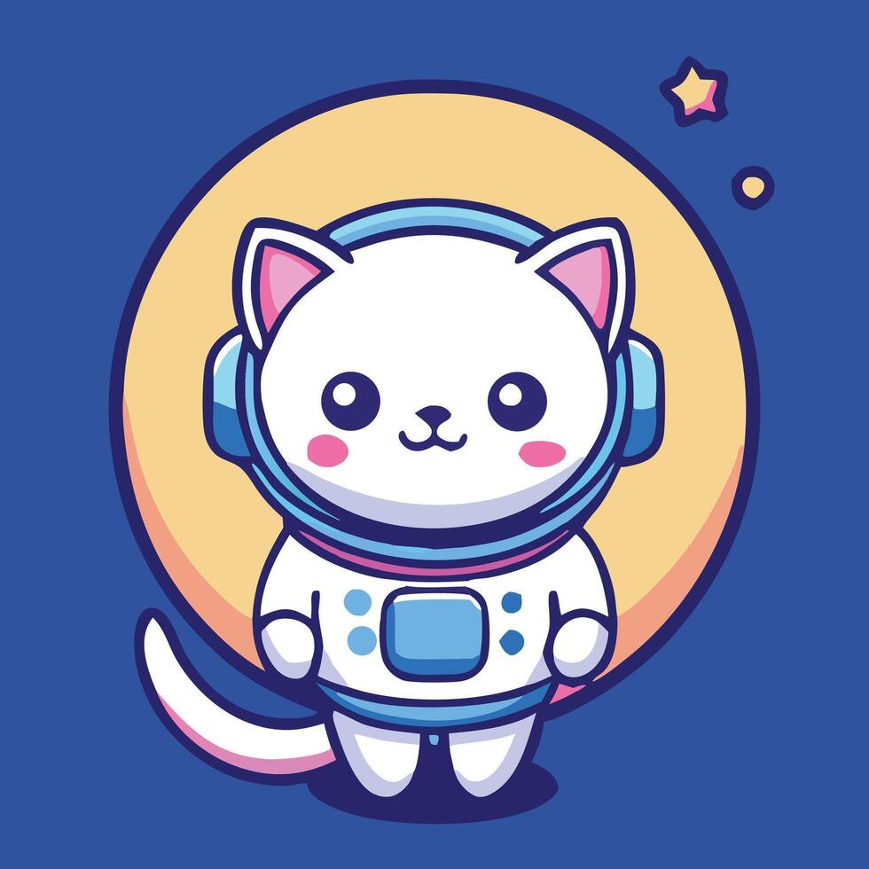 Cartoon Astronaut Cat Standing With Space Background And Floating Star Icon vector