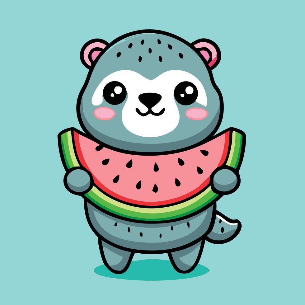 Adorable Cartoon Sloth Holding A Slice Of Watermelon Summer Illustration vector