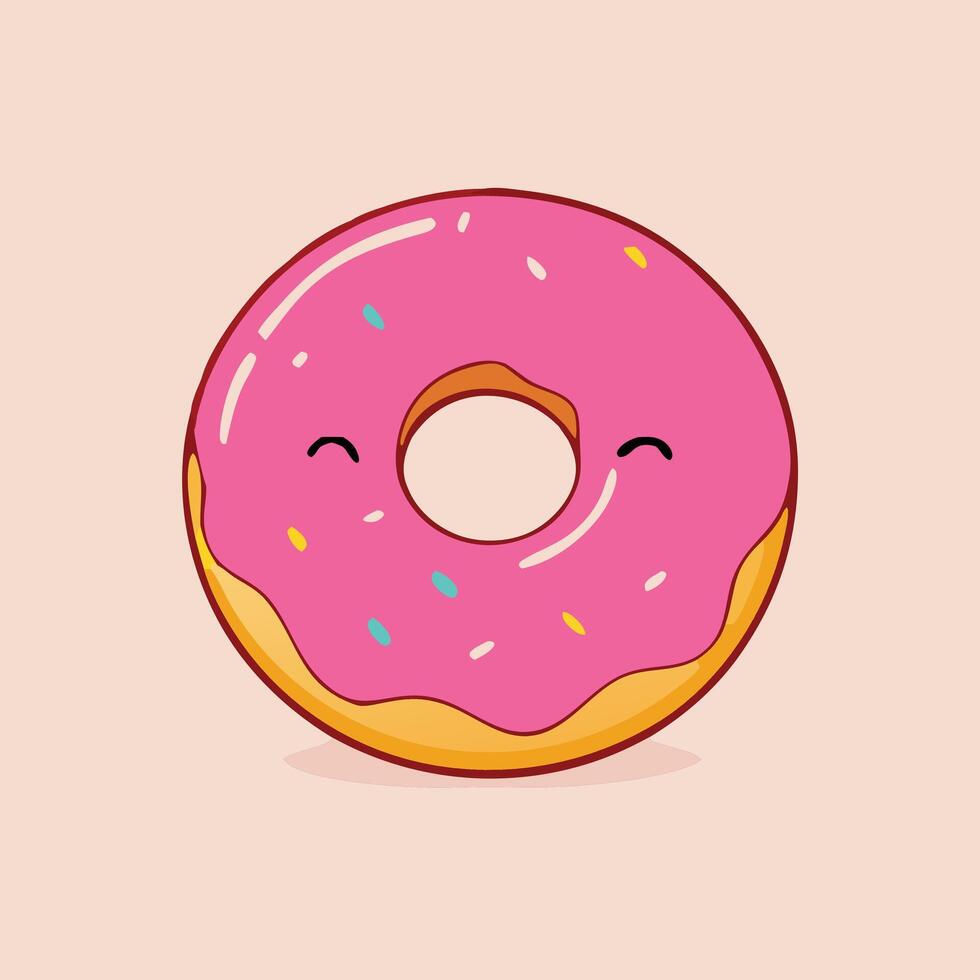 Cute Pink Frosted Donut With Sprinkles And Smiley Face Illustration vector