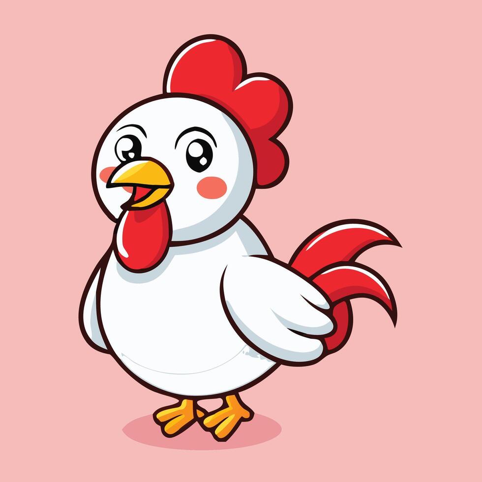 Cute Rooster Cartoon Character Standing Isolated On Pink Background Illustration vector