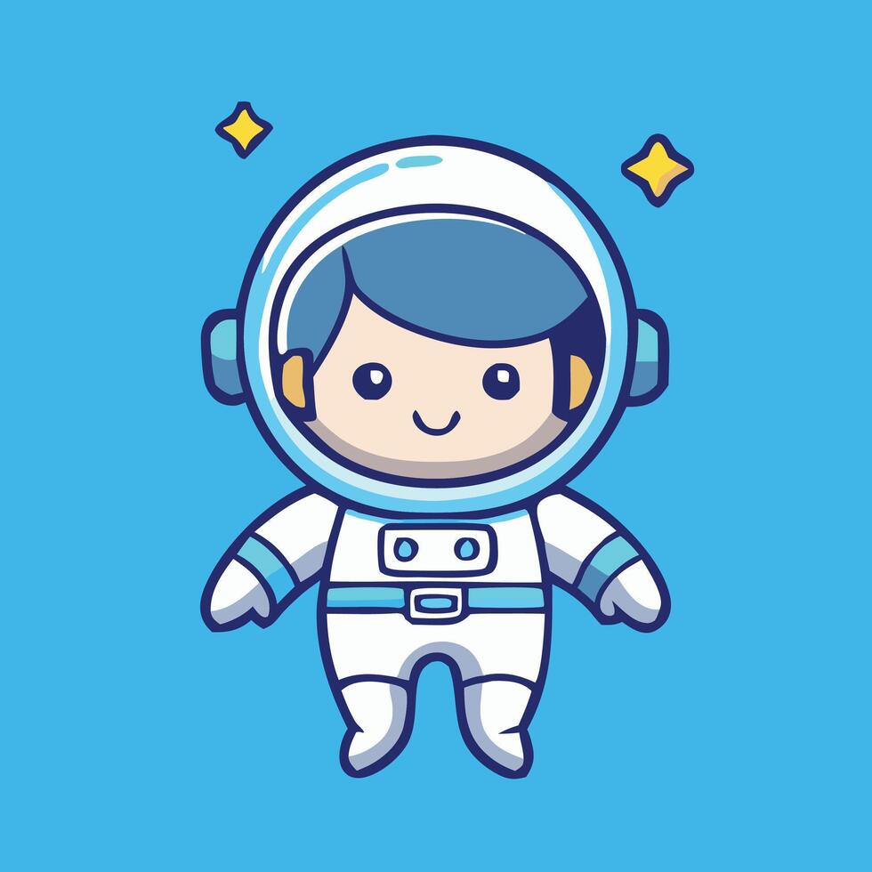 Cute Cartoon Astronaut Boy Character Floating With Stars On A Blue Background vector