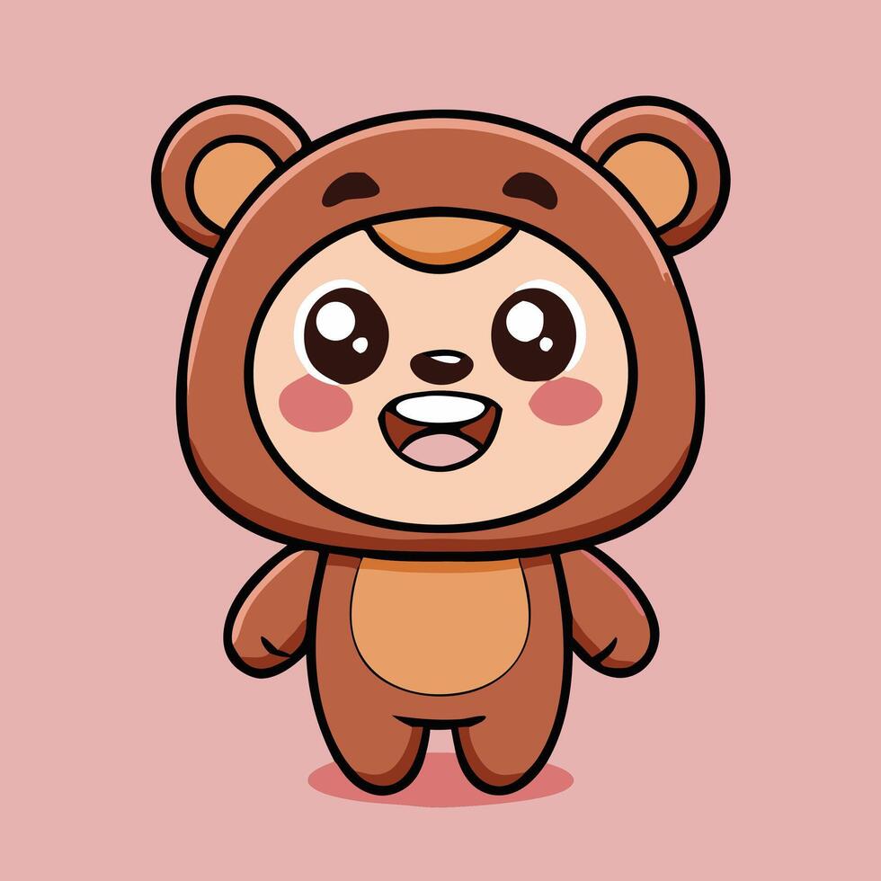 Cute Little Bear Mascot Cartoon Character With Smiling Face On Pink Background vector