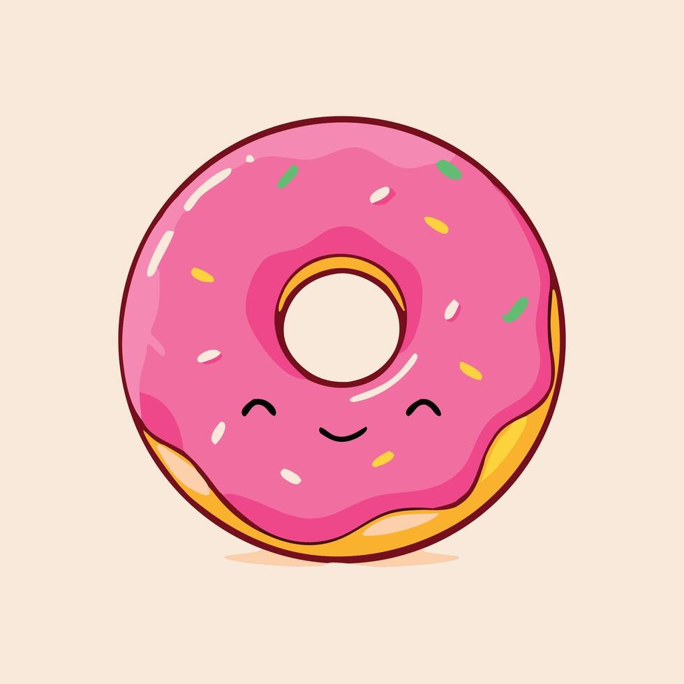 Cheerful Donut With Pink Icing And Sprinkles Cartoon Style Illustration vector