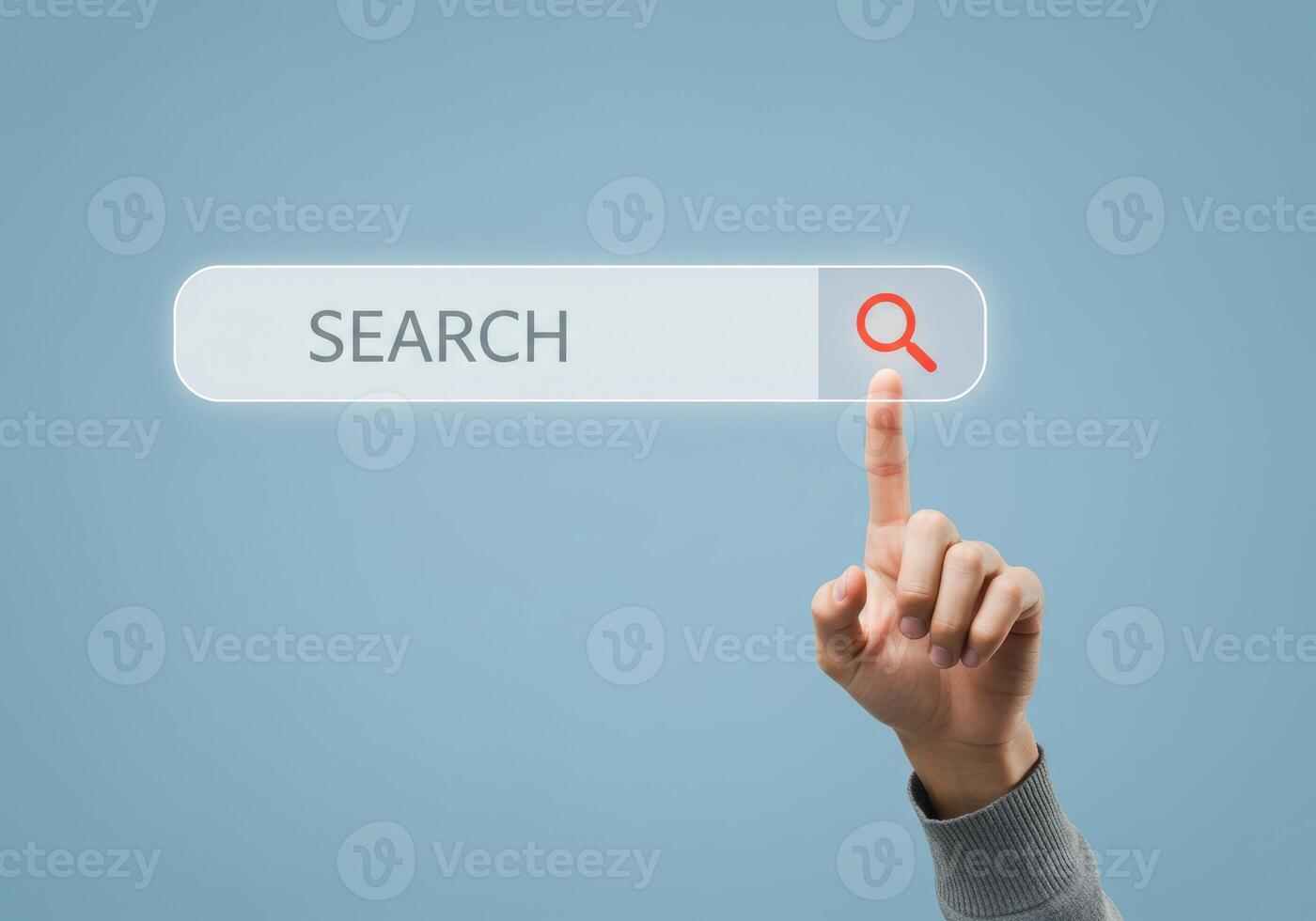 Search Concept with Hand Clicking on Search Bar, Representing Online Search, Digital Exploration, and Information Retrieval photo