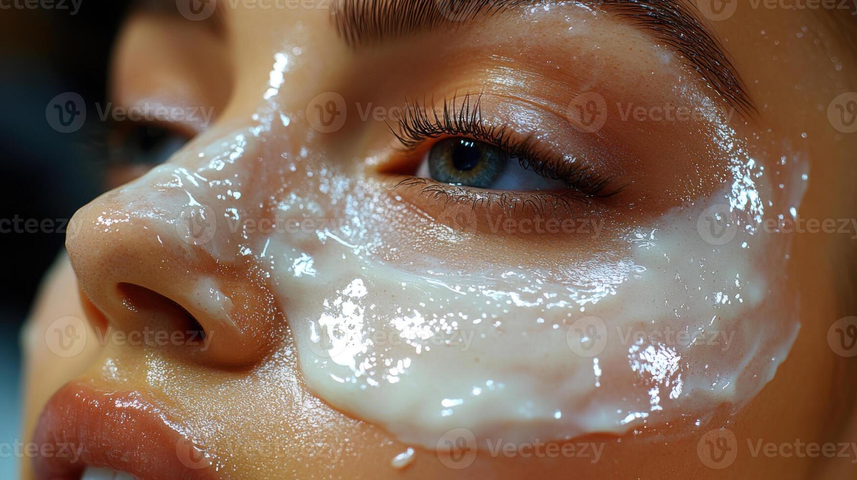 Skincare treatment session focusing on a woman's face with a nourishing mask applied in a soothing environment photo