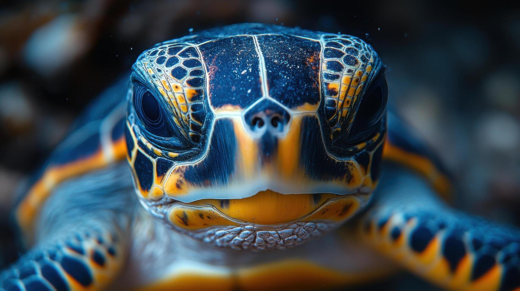 Close-up view of a colorful sea turtle swimming gently in clear ocean waters during daylight hours photo