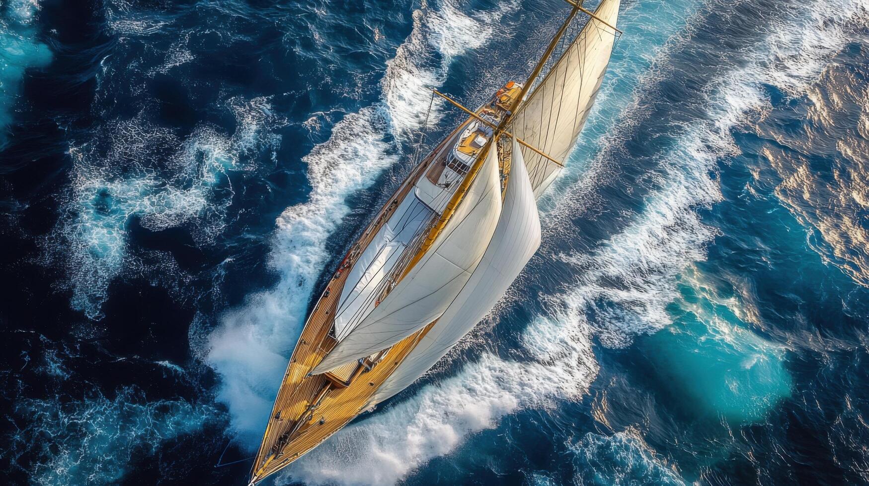Majestic sailing vessel gliding through vibrant ocean waters under clear skies at midday photo