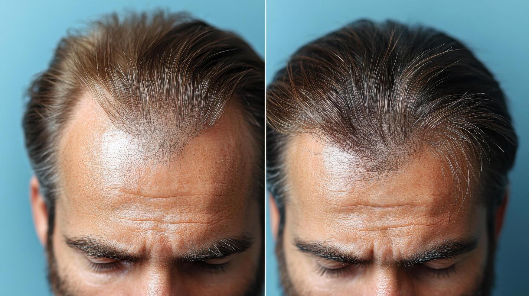 Hair restoration process showcases dramatic improvement before and after treatment in a professional setting photo