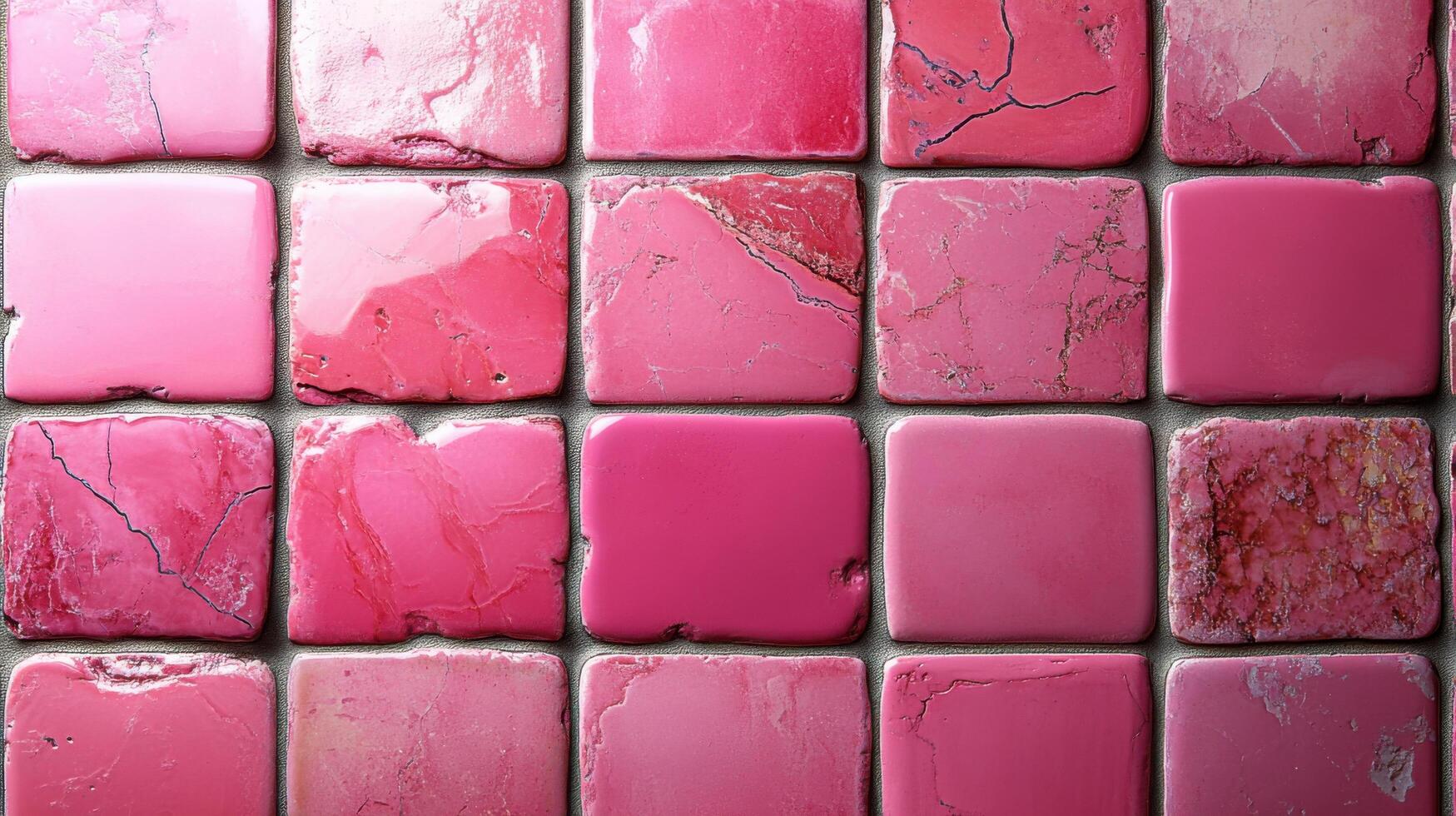 Pink decorative tiles arranged in an artistic pattern on a neutral background create a vibrant visual display in interior design photo