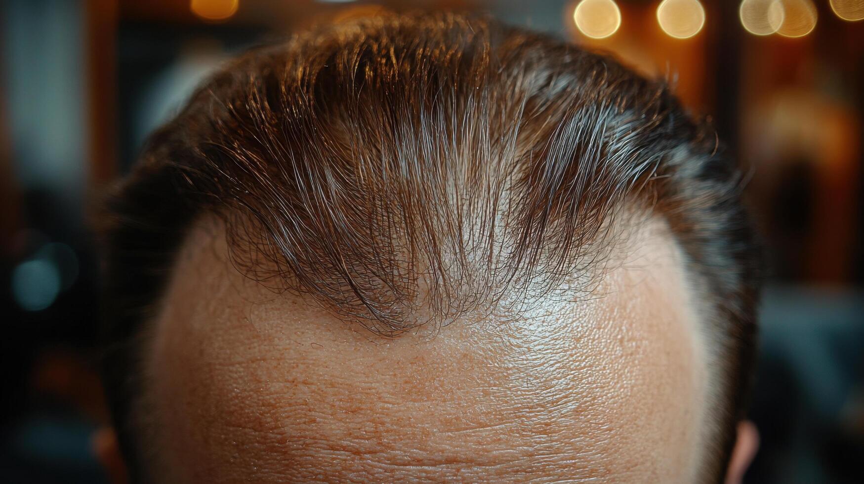 Hair restoration process at a barbershop with focus on thinning hair in the late afternoon light photo