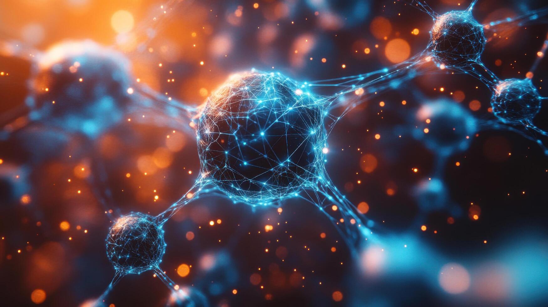 High-resolution visualization of interconnected molecules in a vibrant scientific environment photo