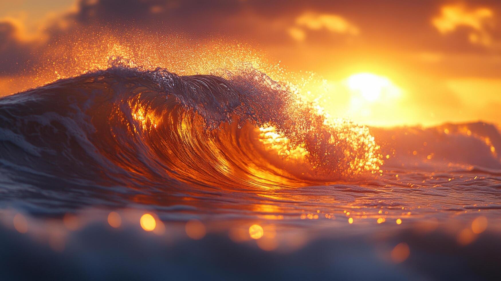 Waves crashing at sunset reflect golden hues over the ocean creating a breathtaking natural spectacle photo