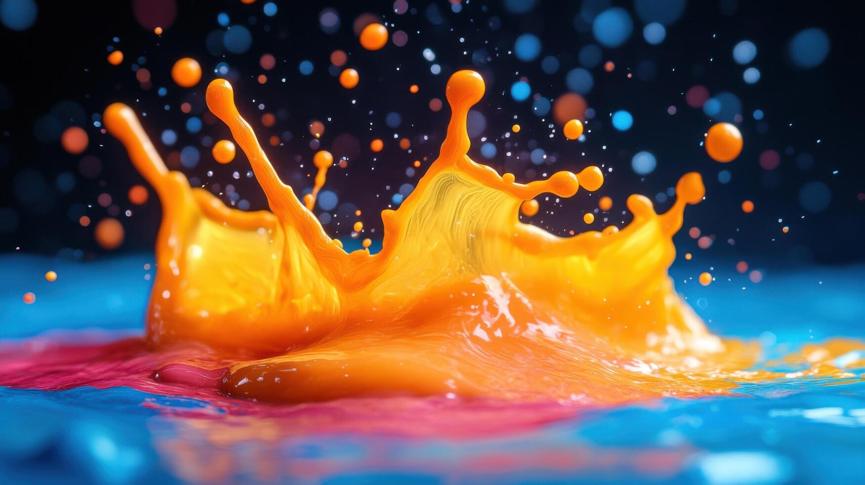 Colorful paint splash creating dynamic patterns on a vibrant backdrop in a creative setting photo